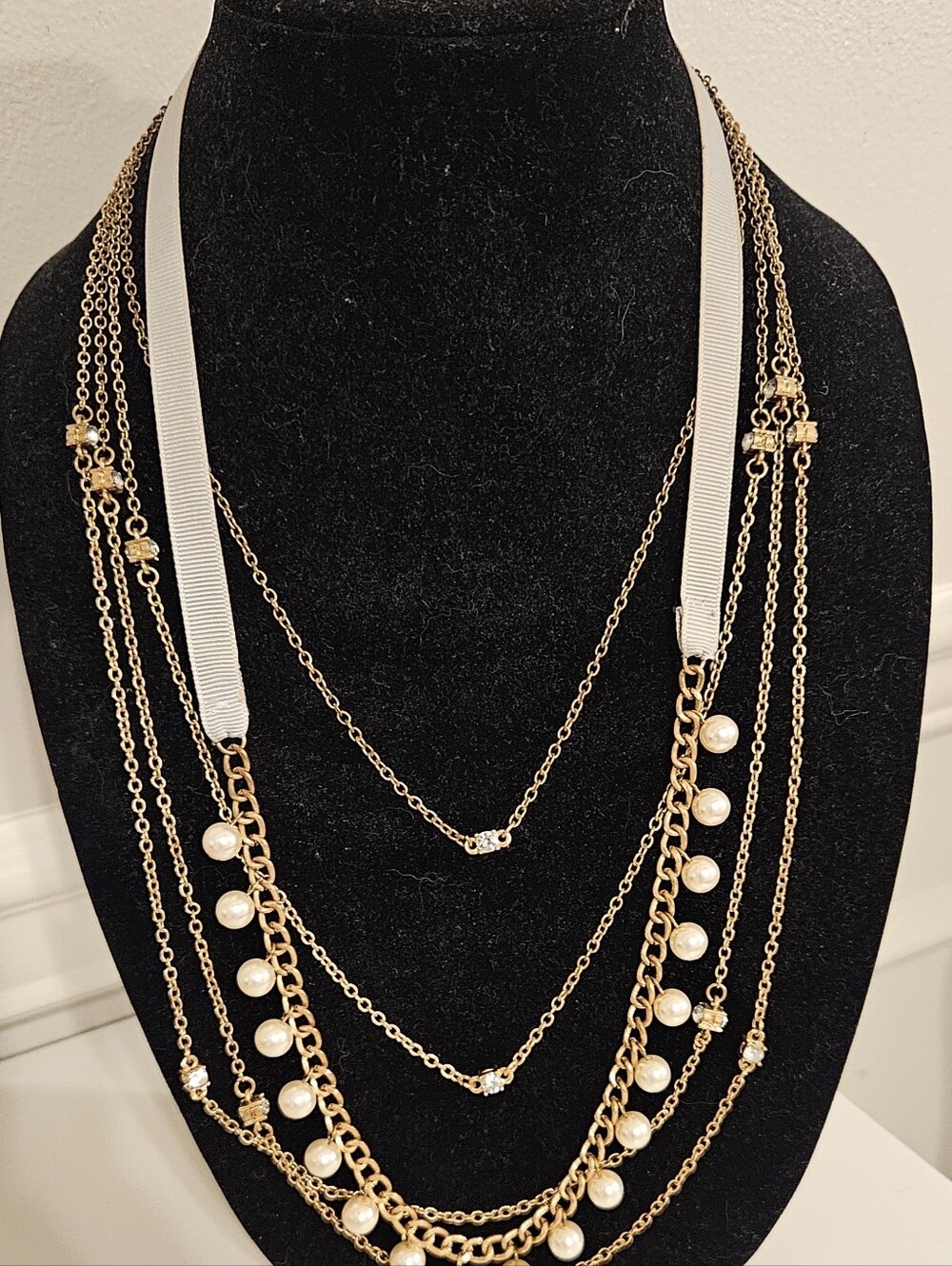 Loft Pearlized Ribbon Gold Multi-Strand Statement Accent Necklace